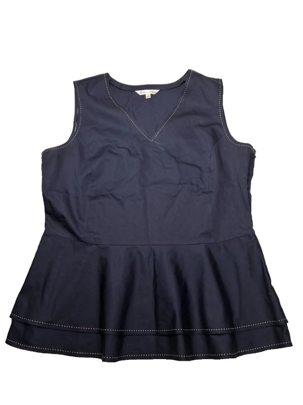 Brooks Brothers Blouse 14 Cotton Blue Navy Sleeveless Peplum Top Luxury Career